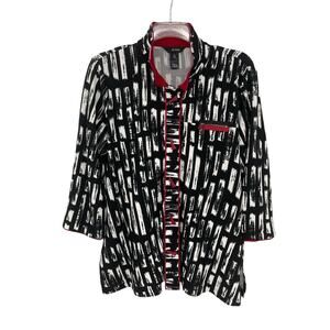 Ali Miles Tunic Top Blouse Black White Red Art To Wear Size XL